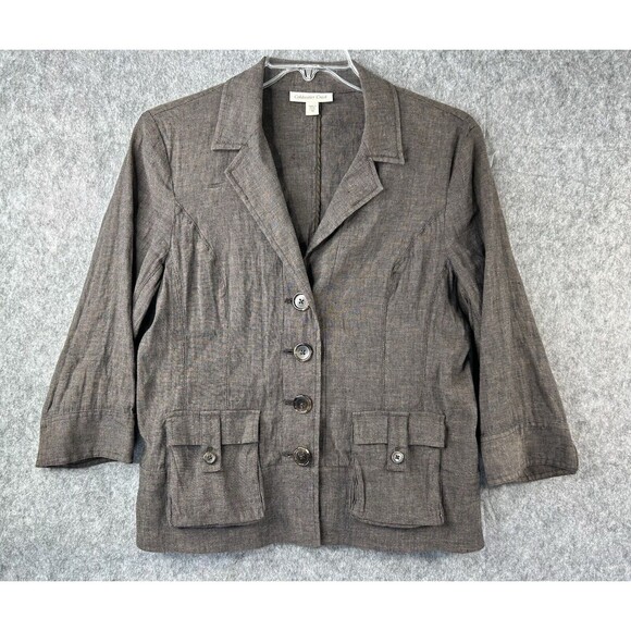 Coldwater Creek Women’s Blazer Jacket Dark Tan Linen Blend Size 10 - Picture 2 of 10